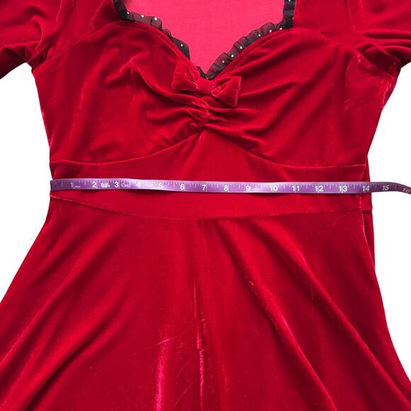 Sourpuss Velvet Vivienne Pinup Dress Women's Size M Med Mini Lace Trim 1245 vamp - Picture 12 of 14